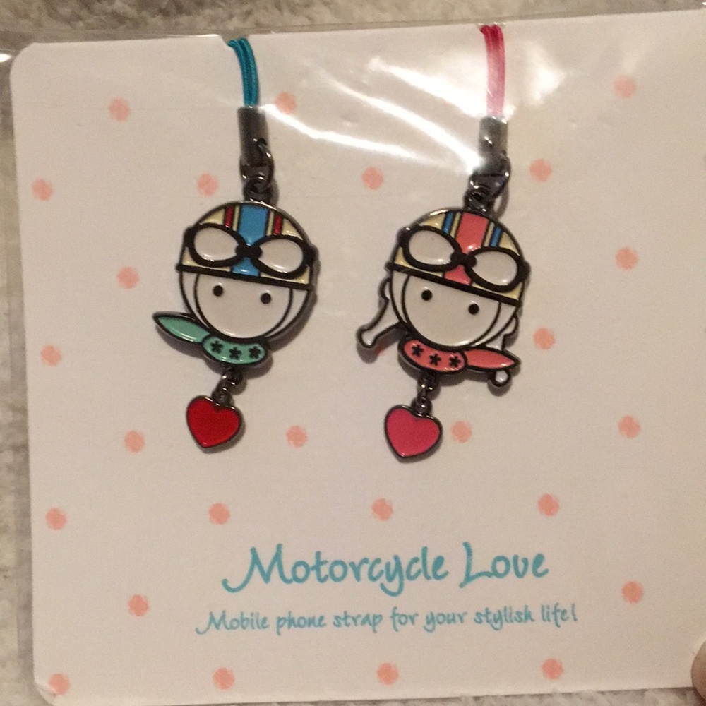 Motorcycle love boy girl phone keychain
